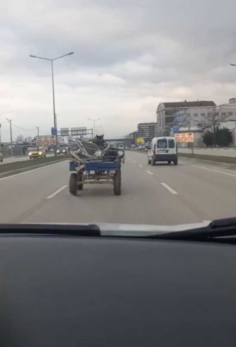 Bursa’da sahibinin elinden kaçan at, arkasına bağlı olan arabasıyla birlikte trafiği birbirine kattı. Araçların arasında ilerleyen sürücüsüz at ...