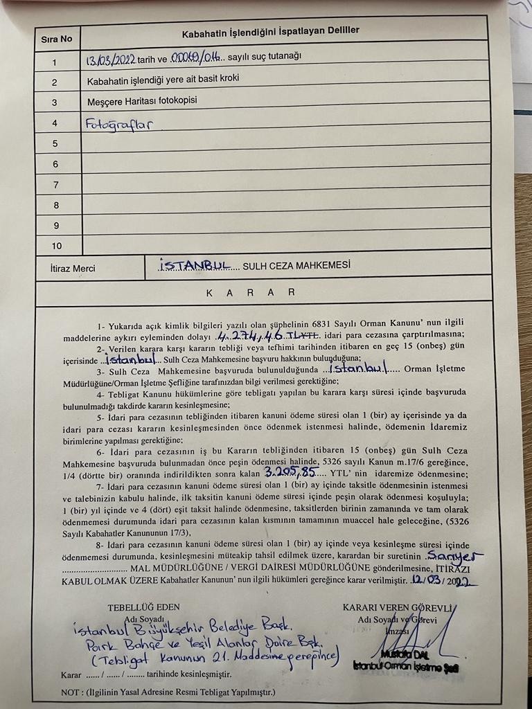 İstanbul Orman Bölge Müdürlüğü, Beşiktaş’taki tarihi çınarları kesen İBB’ye 4 bin 274 lira idari para cezası kesti. Ceza tutanağında kesim ...