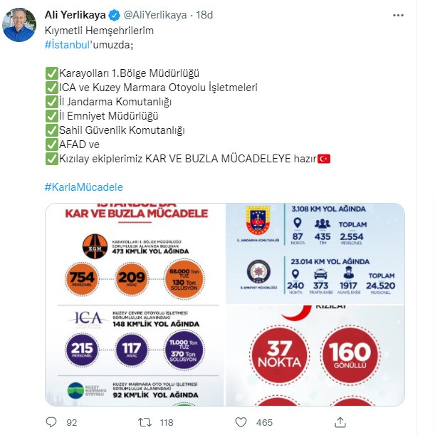 İstanbul Valisi Ali Yerlikaya, sosyal medya hesabından yaptığı paylaşımla, megakentte ekiplerin karla mücadele için hazır olduklarını açıkladı ...