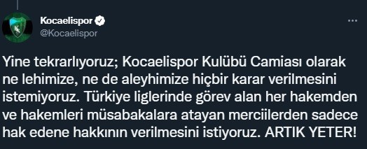 Spor Toto 1. Lig’in 29. haftasında Gençlerbirliği ile 1-1 berabere kalan Kocaelispor’dan hakem camiasına yönelik açıklama geldi. Spor Toto 1. Lig ...