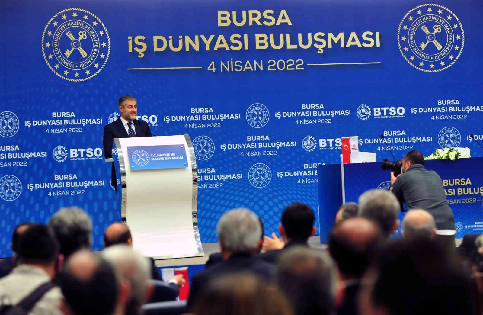 Bursa Ticaret Sanayi Odasında düzenlenen ‘İş Dünyası Buluşması’nda konuşan Hazine ve Maliye Bakanı Nureddin Nebati, "Rusya-Ukrayna savaşından ...