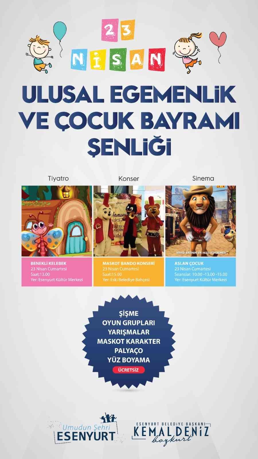 Esenyurt Belediyesi, 23 Nisan Ulusal Egemenlik ve Çocuk Bayramı’nı "Çocuk Şenliği" ile kutlayacak. Birbirinden renkli etkinliklerle çocuklar ...