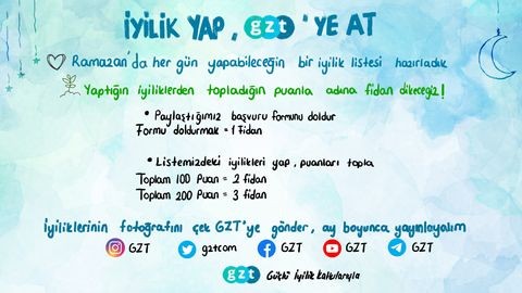 Dijital medya markası GZT, Ramazan ayı için yeni bir projeyi hayata geçiriyor. Bu Ramazan ayının ‘iyilikle’ geçmesi için takipçilerini harekete ...