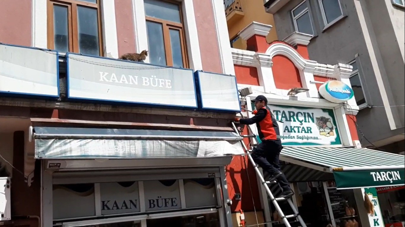 Edirne’de bir iş yerinin tabelasında mahsur kalan yavru kedi için itfaiye ekipleri seferber oldu. Ekiplerin çalışmaları sırasında kedi yüksekten ...