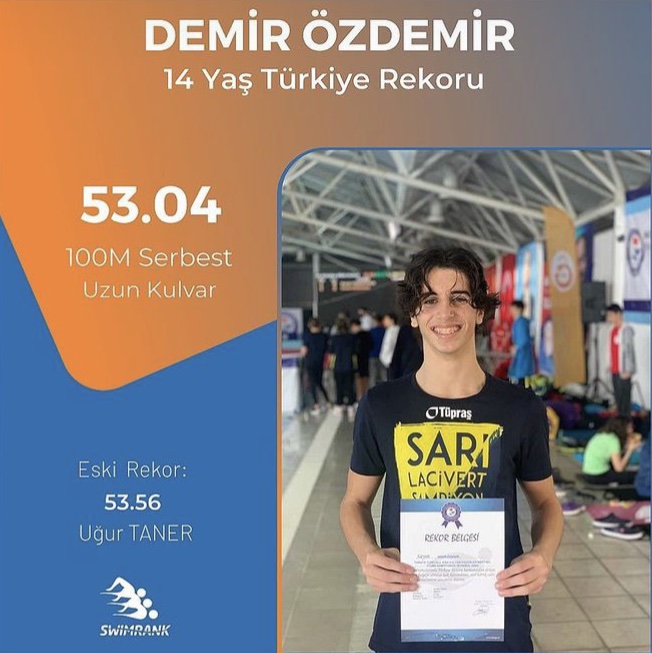 Demir Özdemir, Mersin’de düzenlenen Okul Sporları Yıldızlar Yüzme Şampiyonası’nda 34 yıldır kırılamayan 100 metre serbest rekorunu eline geçirdi ...