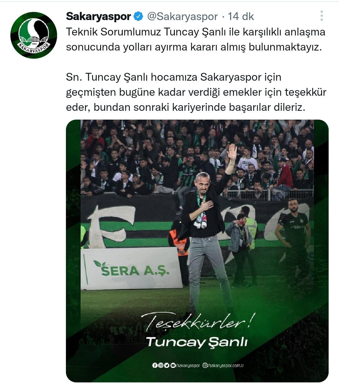 Sakaryaspor yönetimi, TFF 2. Lig’de son 5 maçta göreve getirilen ve kazanılan şampiyonlukta teknik direktör olarak görev alan Tuncay Şanlı ile ...