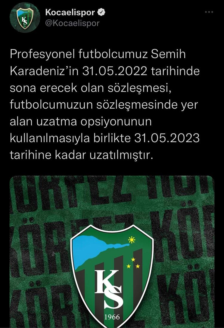 TFF 2. Lig’e düşen Kocaelispor’da Semih Karadeniz ve Diogo Özçakmak’ın 1 yıllık opsiyonları kullanıldı. Önümüzdeki sezon TFF 2. Lig’de mücadele ...